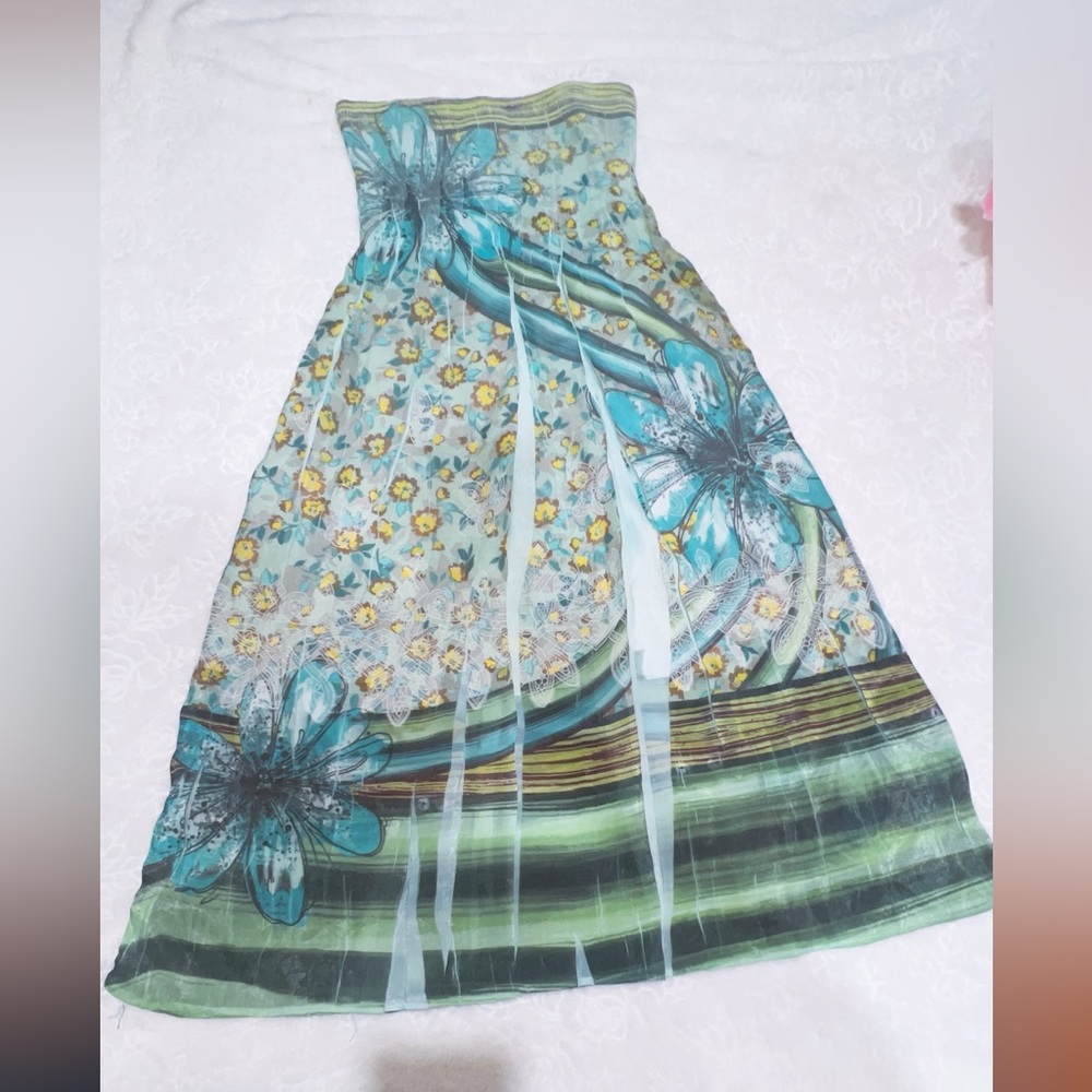 Anthropologie  By  Lapis Blue and Green Floral  Convertible tube Dress / Skirt